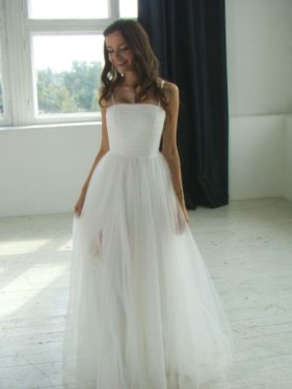 Glitter Tulle Wedding Dress, Prom/Quinceañera Rustic with Slit Wedding Dress